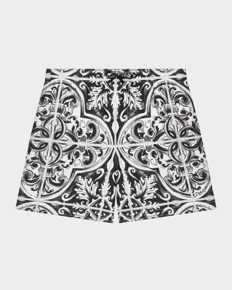 Boy's Majolica-Print Swim Trunks, Size 8-